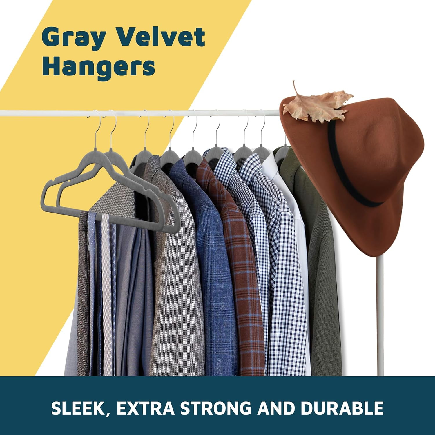 Lifemaster Velvet Clothes Hangers – With 360 Degree Swivel Hook and Non-Slip Shoulder Notch, Holds Up To 10 lbs, Heavy Duty Hanger Set, For Organizing Suit, Dress, Coat, and Clothes, Pack of 5, Gray