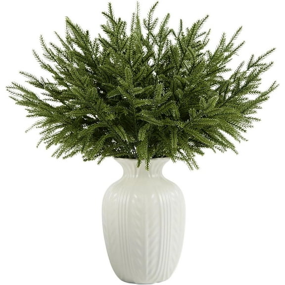 24 Pcs Christmas Real Touch Norfolk Stems,Duslogis 15Inch Artificial Pine Branches Faux Evergreen Pine Sprigs Fake Foliage Greenery Picks for Christmas Wreath Making DIY Crafts Home Decoration