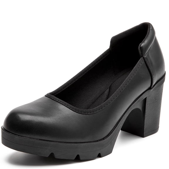 DADAWEN Women's Pumps Platform Chunky Heel Slip-On Dressy Shoes Black 7.5US