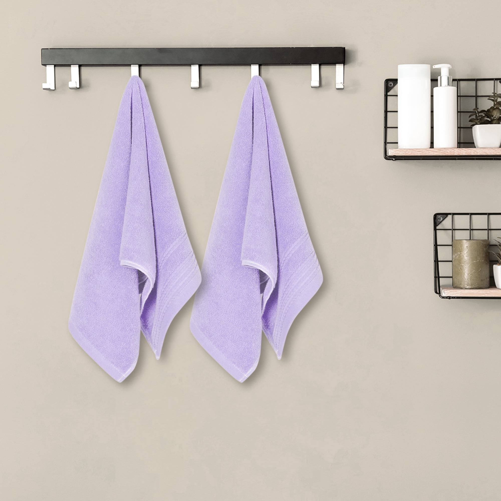 Unique Bargains 4 Pcs Striped Quick Drying Non-Linting Hand Towel 14" x 30" Purple/Blue