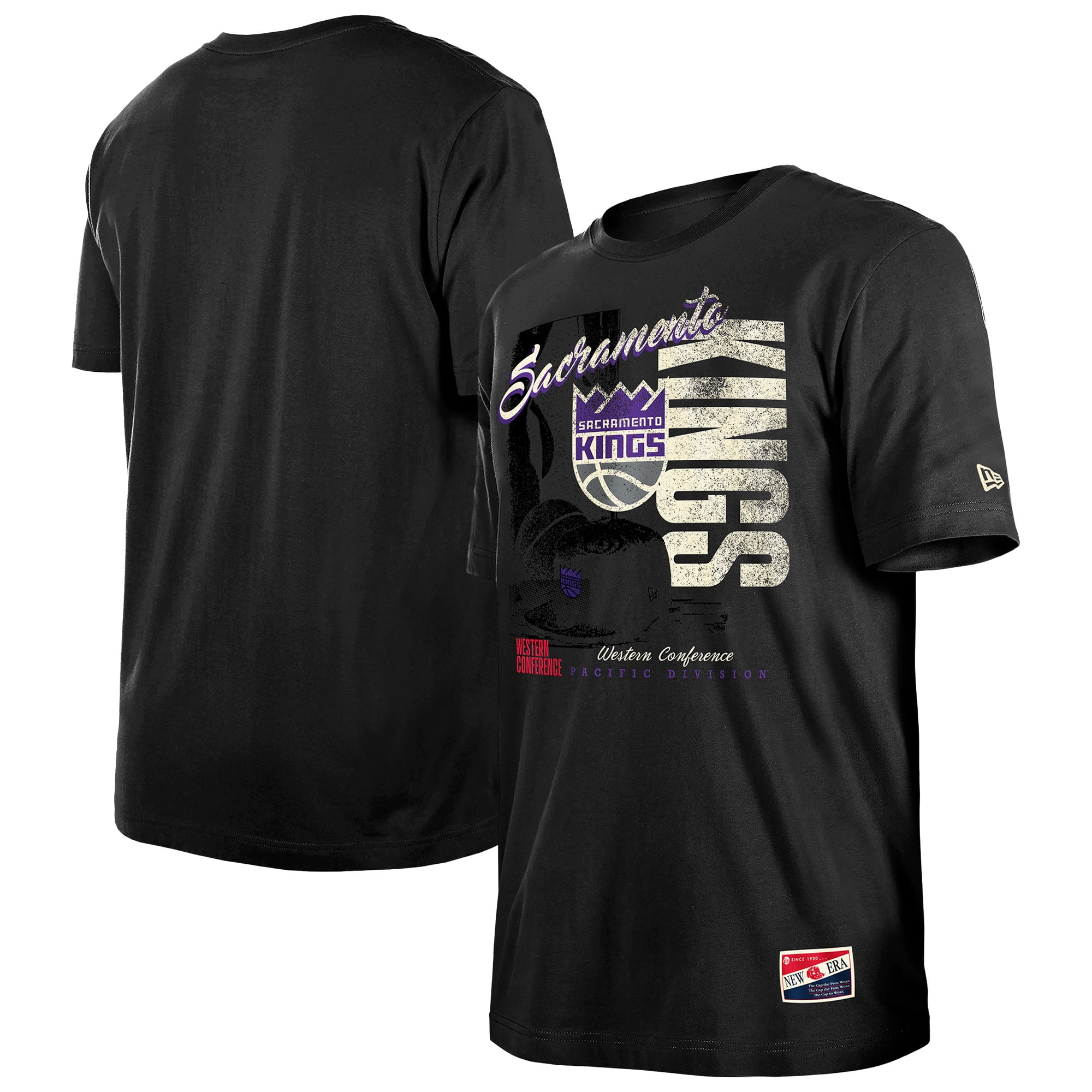 Men's-New Era Black Sacramento Kings Distressed Throwback Vintage Color Pack T-Shirt