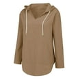 thumbnail image 3 of Womens Beach Cover Up Hooded V Neck Tunic Large Pocket Cotton Linen Long Sleeve Shirt, 3 of 8