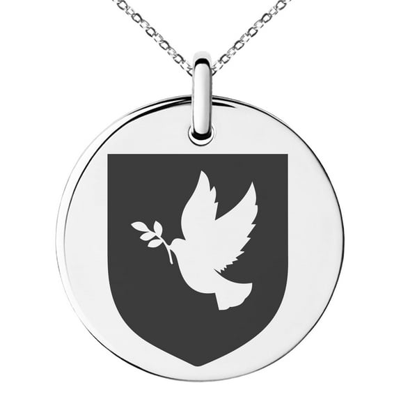 Stainless Steel Dove Peace Coat of Arms Shield Engraved Small Medallion Circle Charm Pendant Necklace