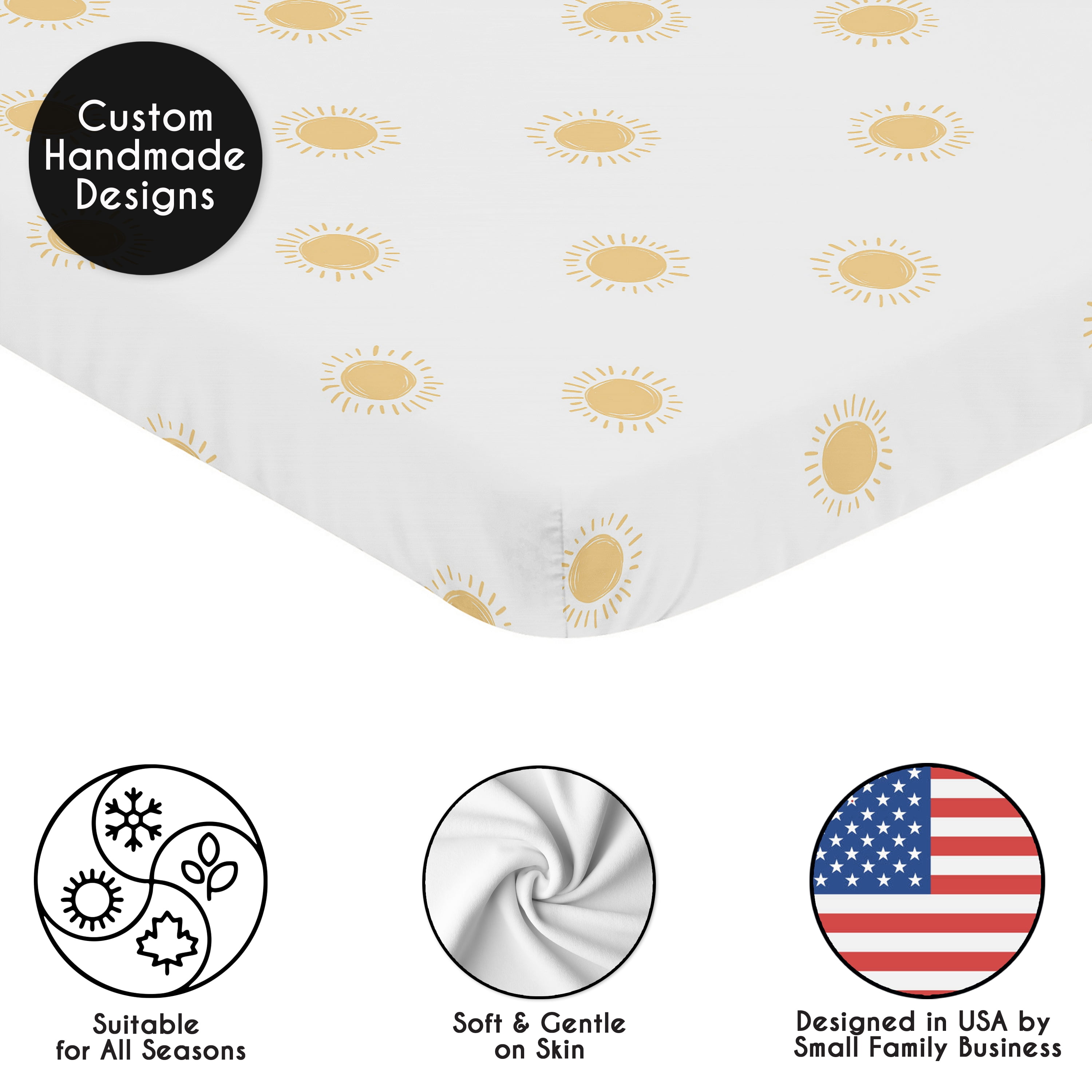 Sweet Jojo Designs Boho Sun White and Mustard Yellow Boy, Girl, Unisex/Gender Neutral Mini Fitted Crib Sheet
