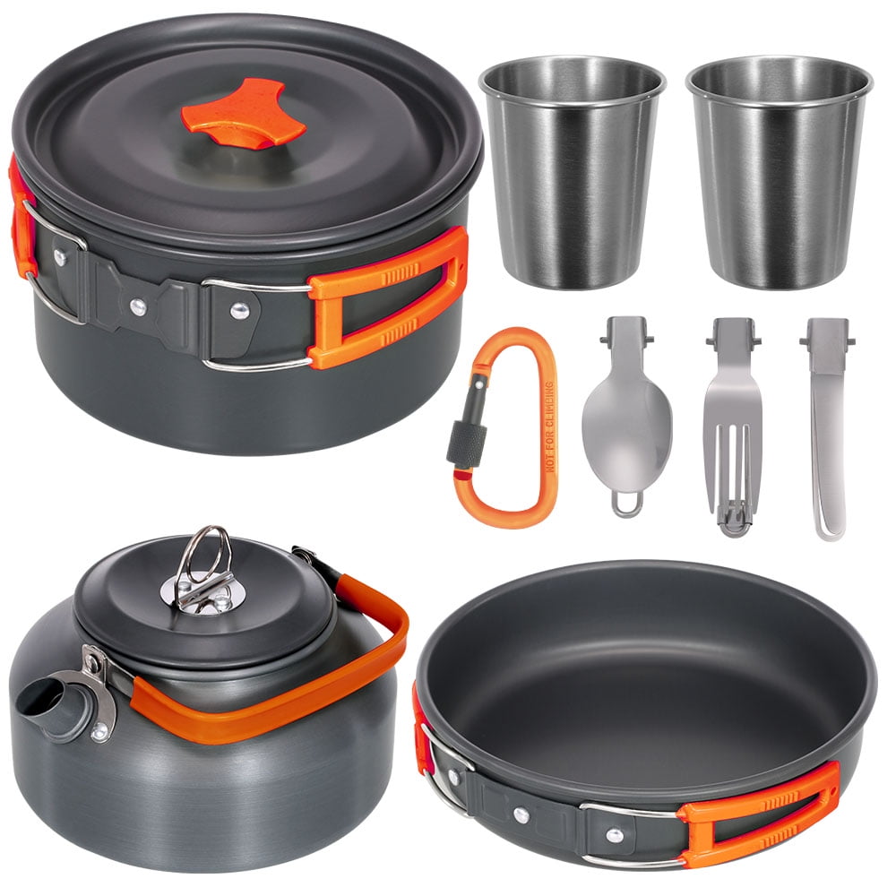 Ifundom Set De 2 Utensilios De Cocina Plegables Para Camping – Olla Y Sartén De Aluminio Con Mango Con Funda De Silicona, Ideal Para Senderismo Y Picnic