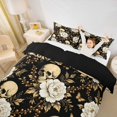 thumbnail image 3 of Homewish Hipple Halloween Skull Duvet Cover Queen,Grunge Peony Floral Queen Bedding,Black Golden,Black Reversible,3 Pieces,1 Duvet Cover and 2 Pillowcases, 3 of 6