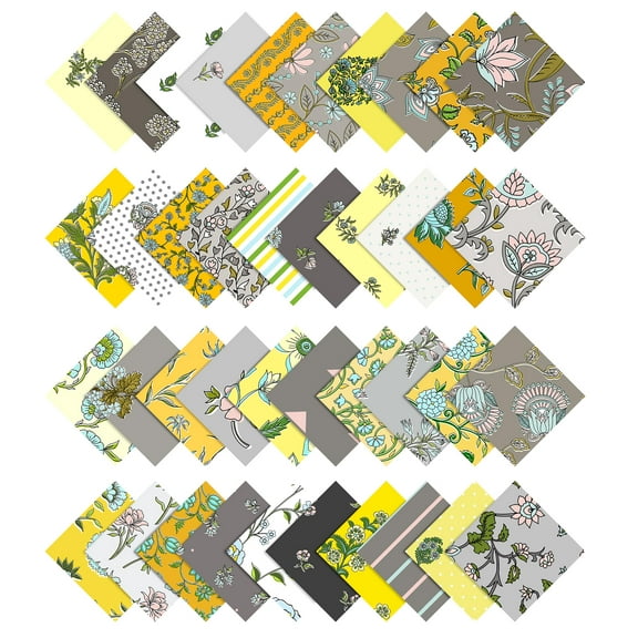 Soimoi Florals Print Precut 5-inch Cotton Fabric Quilting Squares Charm Pack DIY Patchwork Sewing Craft-Light Gray