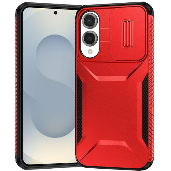 For Samsung Galaxy S25 EDGE Case, Slim Fit Shockproof Hybrid with Slide Camera Window Covering, Rugged Tpu Silicone Hard PC Bumper Phone Cover (Red)