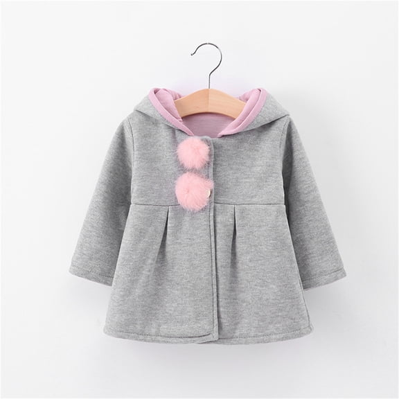Gubotare Toddler Girls Trench Coat Fall Winter Thick Warm Coat Jacket Outwear Rabbit Ear Hoodie Sweatshirt (Grey,12-18 Months)