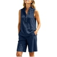 thumbnail image 4 of ZyeKqe Summer Sets for Women Button Stand Collared Sleeveless Tank Tops Beach Shorts Sets Vacation Travel Outfits, 4 of 9