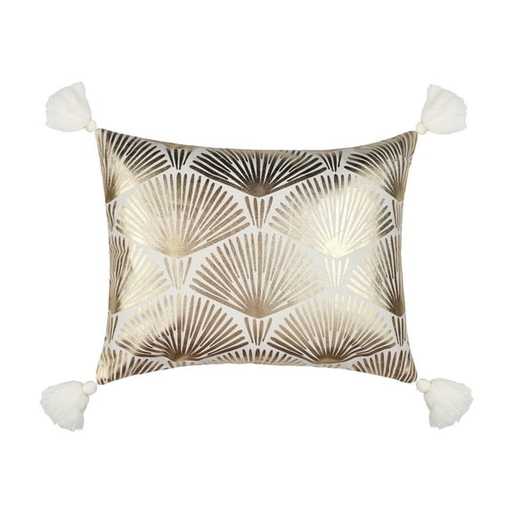 Levtex Home - Nanette - Decorative Pillow (14 x 18in.) - Metallic Gold Leaves - Gold and Cream