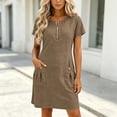 thumbnail image 2 of Atogsazn Women's Summer Half Zip Mini Dress Flowy Casual Short Sleeve Dresses with Pocket A-Line Sundress Khaki XL Fashion, 2 of 9