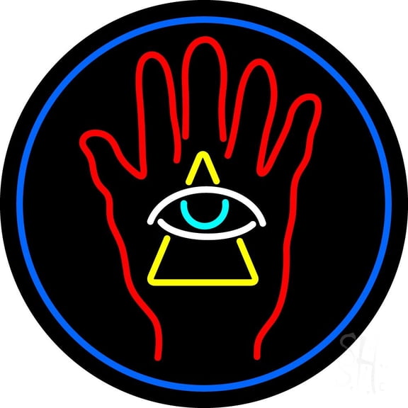 Palm With Eye Pyramid LED Neon Sign 26" Tall x 26" Wide - inches Black Square Cut Acrylic Backing, with Dimmer - Bright and Premium built indoor LED Neon Sign for Storefront.