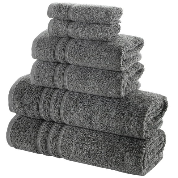 Hawmam Linen 6-Piece Bathroom Set - 2 Bath Towels, 2 Hand Towels, 2 Washcloths - 100% Turkish Cotton, Gray - Soft, Plush, Quickdry, High Absorbent - Bathroom Accessories & Dorm Room Essentials