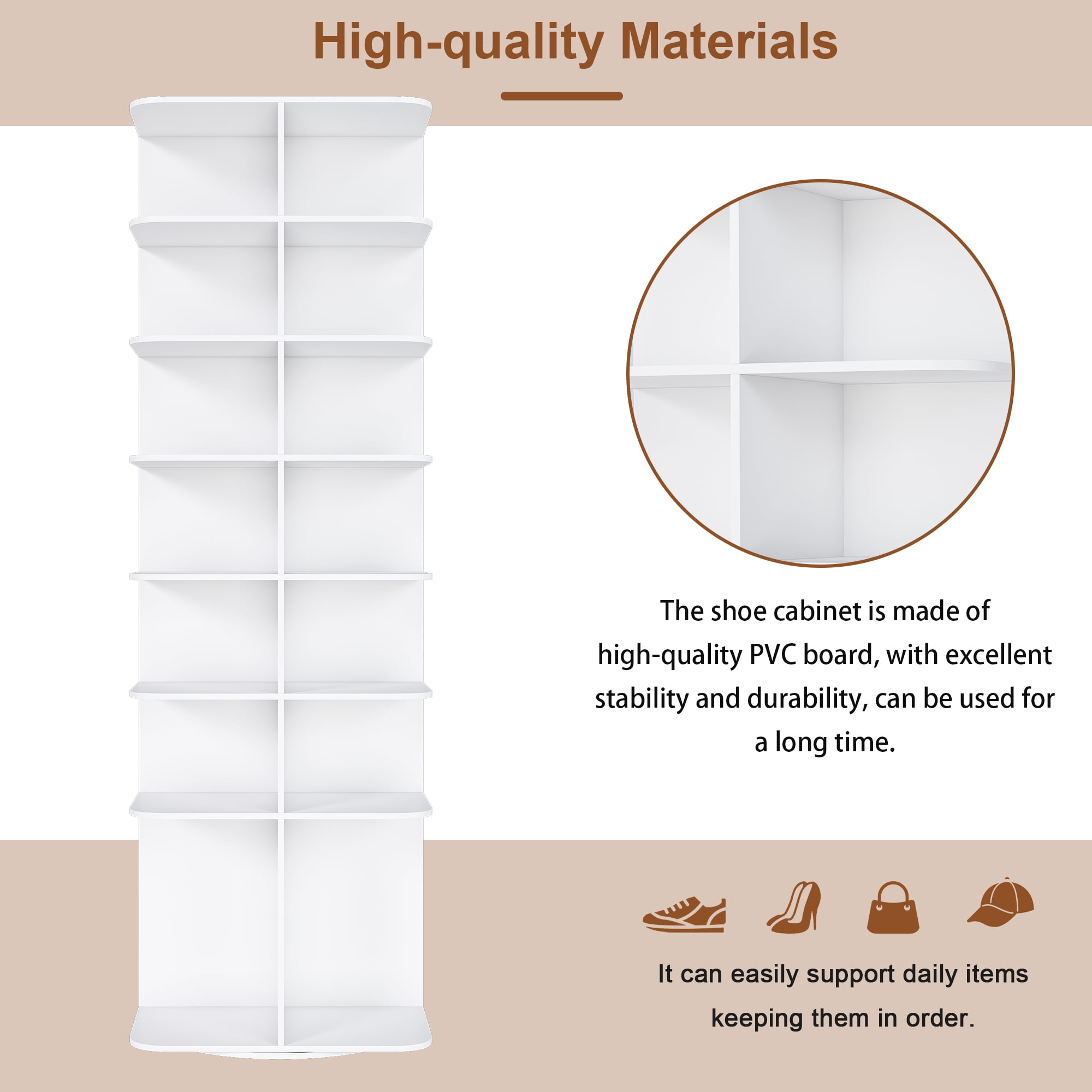 Miniyam 7-Tier Rotating Shoe Rack, Holds 24 Pairs, Space-Saving Design for Shoes & Accessories