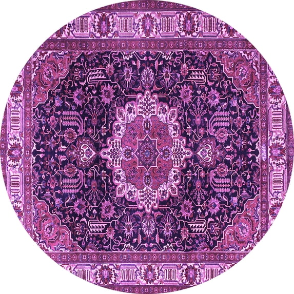 Ahgly Company Indoor Round Medallion Purple Traditional Area Rugs, 6' Round