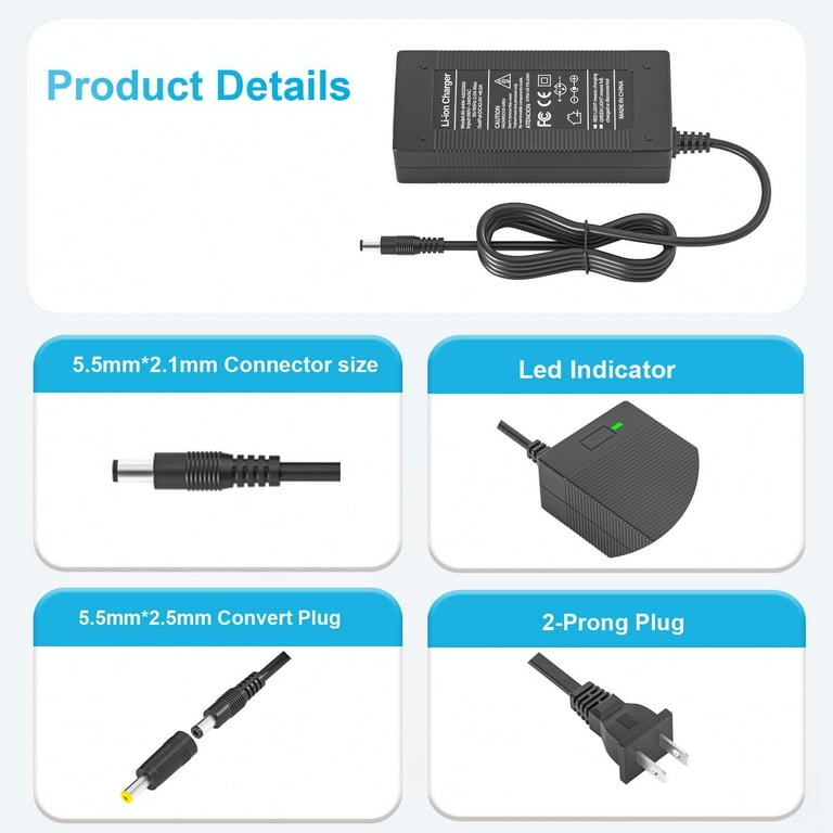 Chargeur 42V 2A Pour Trottinette Kugoo S1/S2/S3, M2 Pro, Gotrax, Etwow – Charge Rapide Compatible Lithium