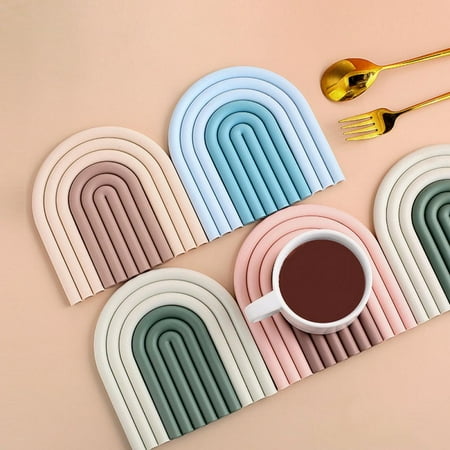 

Rainbow Silicone Heat Insulation Pad Home Kitchen Coaster Tableware Rainbow Silicone Insulation Pad Removable Non-slip Placemat