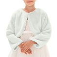 thumbnail image 2 of Fewfanhot Fuzzy Faux Fur Long Sleeve Bolero Shrug, Single Button Cropped Dress Cover Up Jacket for Girls Gifts, 2 of 5