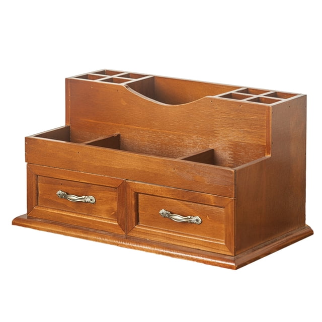 OULII Wooden Drawer Type Organizer for Home Light Brown Storage Container with Design 6.3x4.7x5.9 Inches