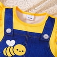 thumbnail image 6 of Tisuna Girls Casual Denim Dress Cartoon Bee Print Short Sleeve Crew Neck Dresses Breathable Cute Baby Girls Kids Summer Playful Overalls Dress Yellow Size 12-18 Months, 6 of 9