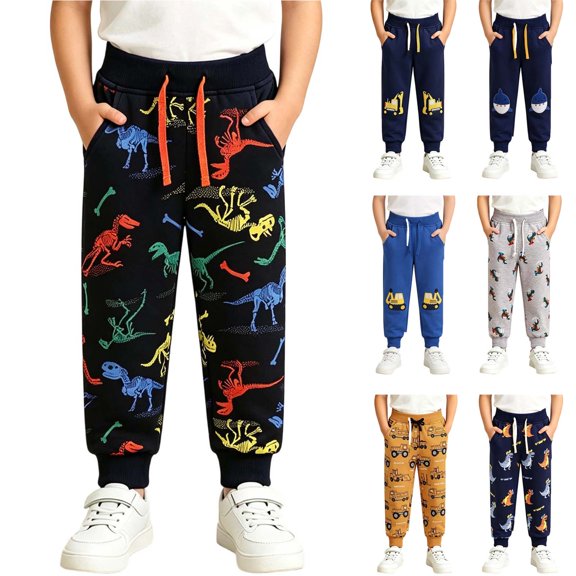Spazoro Toddler Boys Sweatpants with Pocket, 100% Cotton Baggy Elastic Drawstring Waist Cute Print Causual Joggers Pants for Sports Multicolor Size 2-3 T