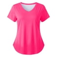 thumbnail image 3 of Women's V-Neck Curved Hem T-Shirt - Solid Color Loose Fit Short Sleeve Tee, Casual Basic Top for Spring Summer Fall (S-3XL), 3 of 3