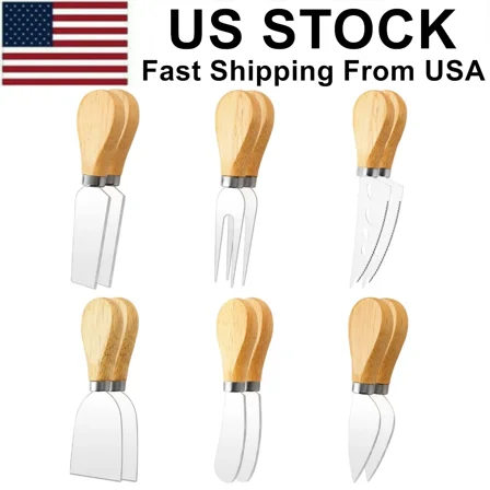 Wooden Handle Cheese Knives Set-12Pcs Stainless Steel Charcuterie Accessories