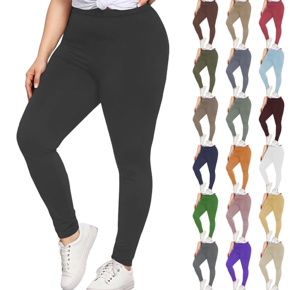 Plus Size Women's High Waist Yoga Pants Solid Color Workout Fitness Training Exercise Leggings