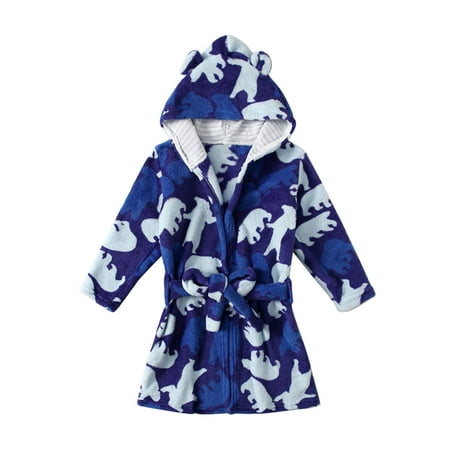 

Bebiullo Cute Toddler Baby Boys Girls Coral Fleece Bathrobe Cartoon Animal Hooded Robe Towel Pajamas Outfit Blue 4-5 Years
