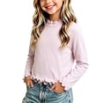 thumbnail image 2 of DJDLJWCJ Big Girls Basic T-Shirts Long Sleeve Knit Crewneck Stretch Soft Tops for Daily Wear Pink Size 5-6Years, 2 of 7