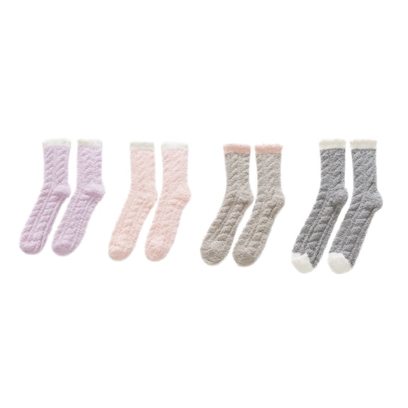 4 Pairs Womens Winter Slipper Socks Non-Slip Grip Socks Warm Fleece Socks Non Skid Socks Warm Sleep Soft Fluffy Socks Christmas Socks（purple/pink/coffee/grey）