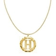 thumbnail image 1 of Precious Stars Pendentif Couronne Ronde en Or Jaune 14K Initiale Lettre 'H' avec Chaîne Collier 20 Pouces, 1 of 5