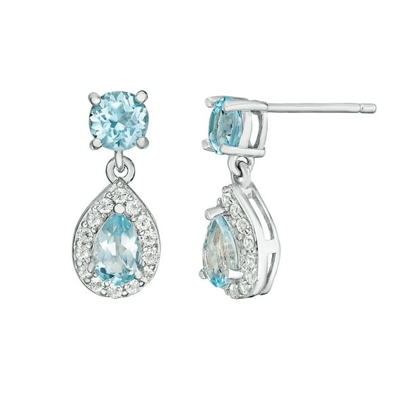 Sterling Silver Earrings with Blue Topaz and White Topaz