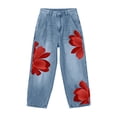 thumbnail image 6 of Levmjia Women's Wide Leg Floral Print Jeans High Waisted Baggy Denim Pants Vintage Loose Fit Trousers with Pockets for Women, 6 of 9