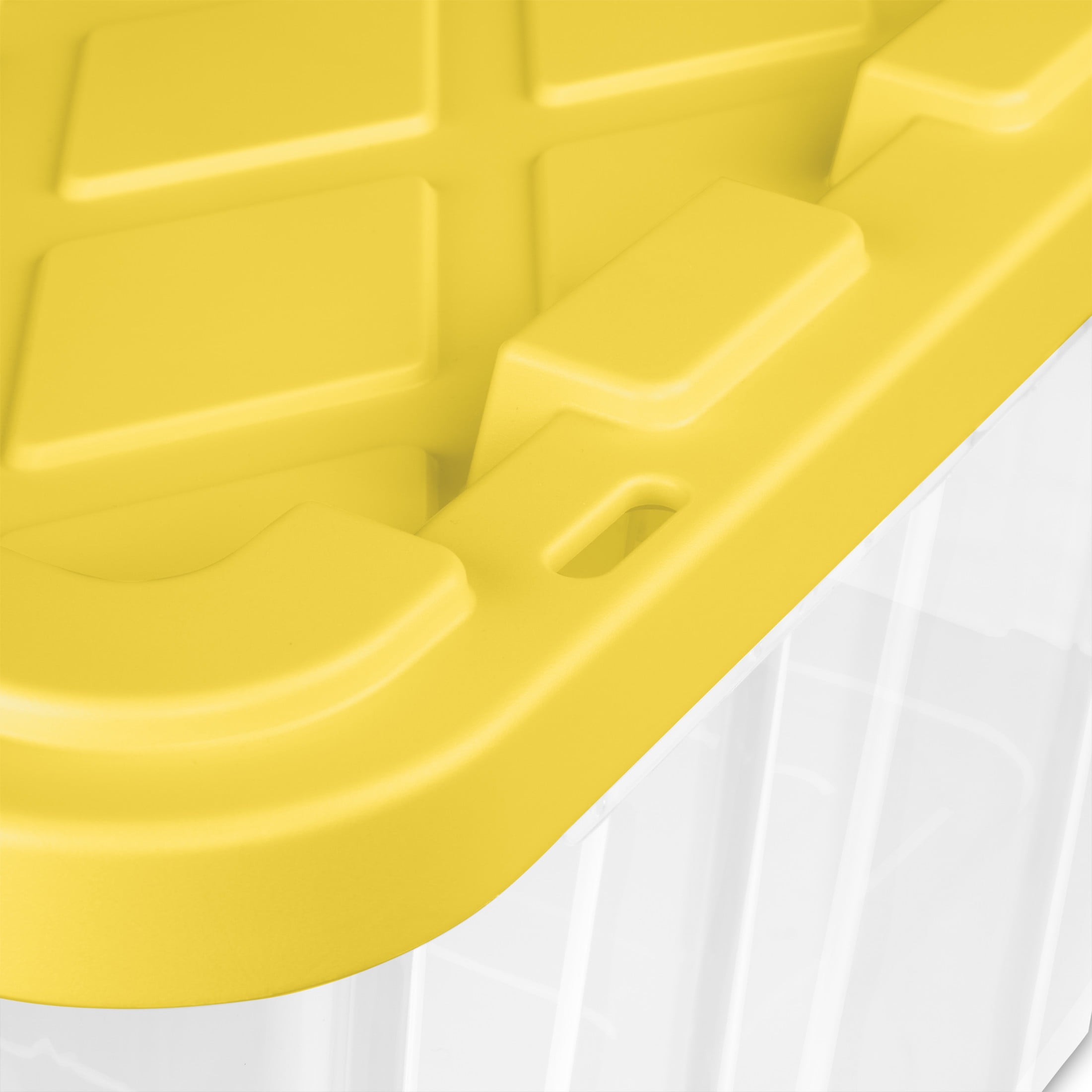 Sterilite Large Industrial Storage Tote, 27 Gallon Durable Clear Plastic Storage Bin with Snap-Fit Lid, Yellow, 4 Pack