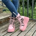 thumbnail image 3 of Dakaela Platform Boots for Women Goth Round Toe Chunky Wedge Combat Booties Motorcycle Punk Shoes, 3 of 6