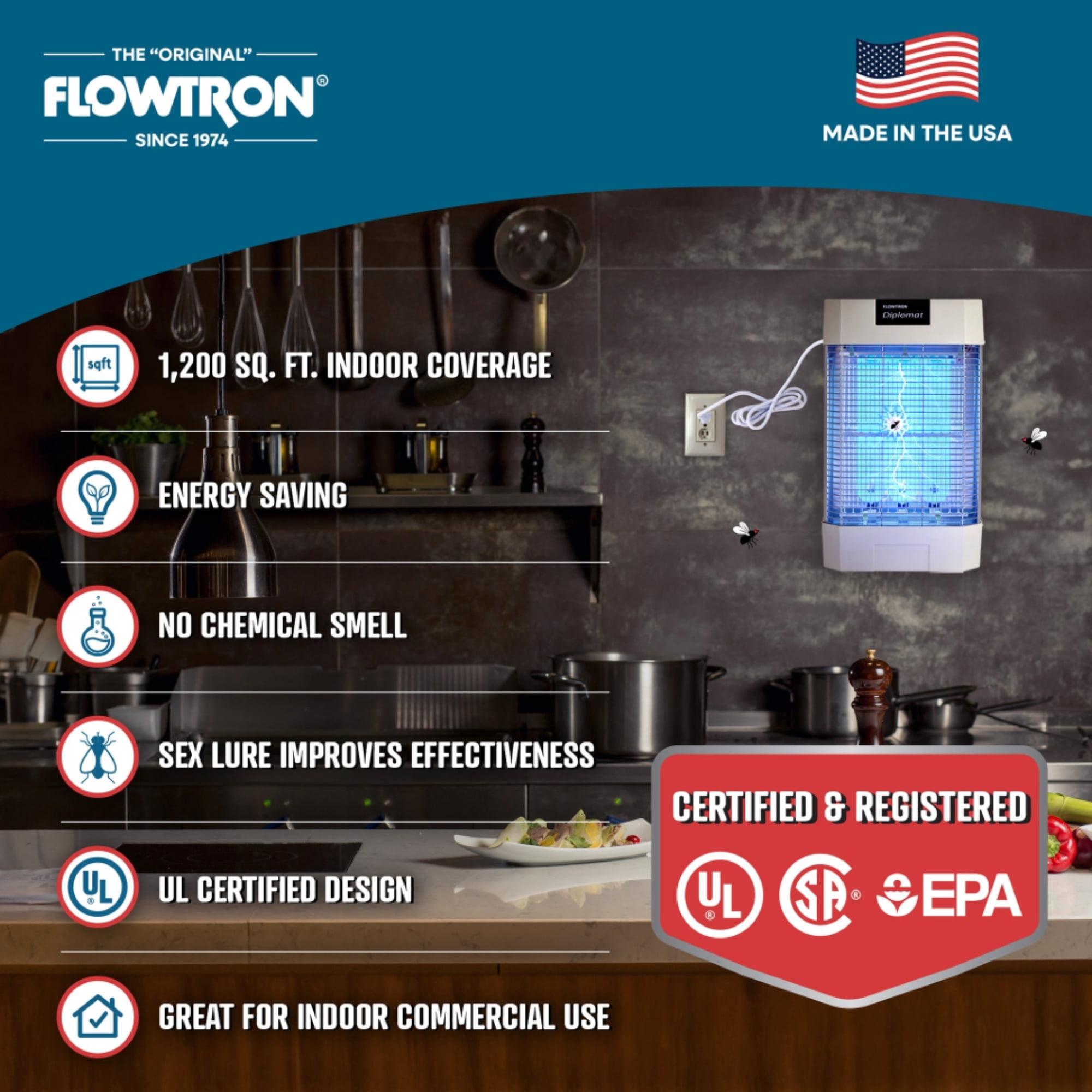 Flowtron Diplomat Indoor Bug Zapper, 2000 Sq Ft Electric Fly & Insect Killer W/120W UV Light & More