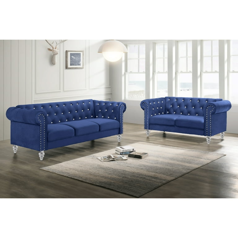 New Classic Emma 2-Piece Crystal Velvet Loveseat & Sofa Set
