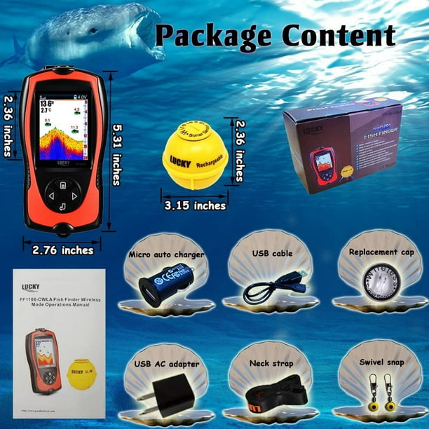 Lucky Portable Fish Finder Transducer Sonar Sensor 147 Feet Water Depth Finder Lcd Screen Echo Sounder Fishfinder With Fish Attractive Lamp For Ice Fi