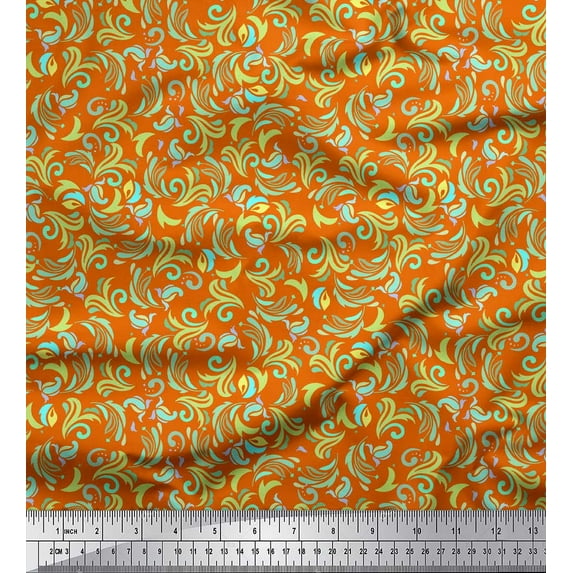 Soimoi Orange Georgette Viscose Fabric Artistic Floral Printed Fabric 1 Yard 42 Inch Wide