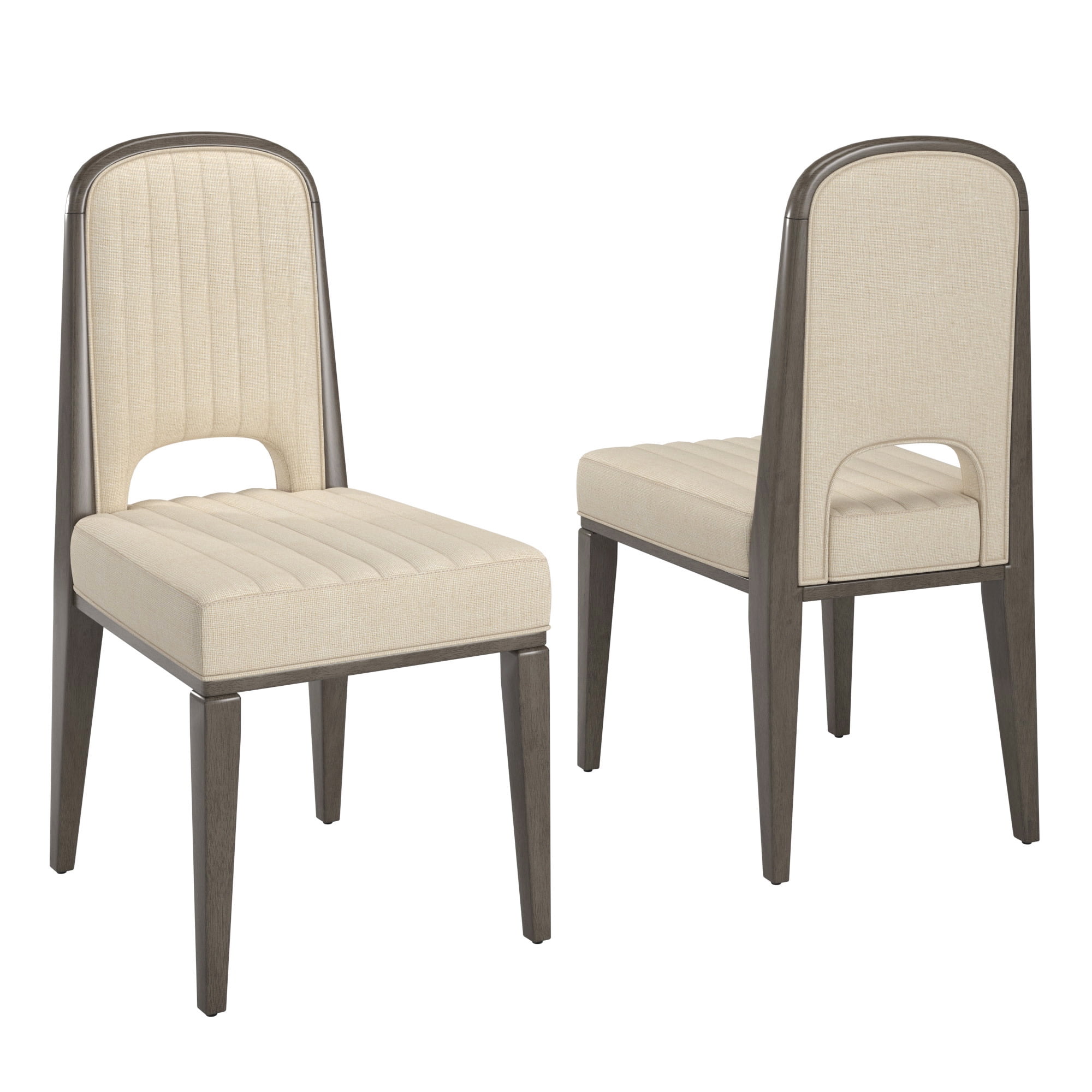 Weston Home Alta Wood Finish Cream Fabric Channel Stitching Dining Chair, Set of 2, Gray