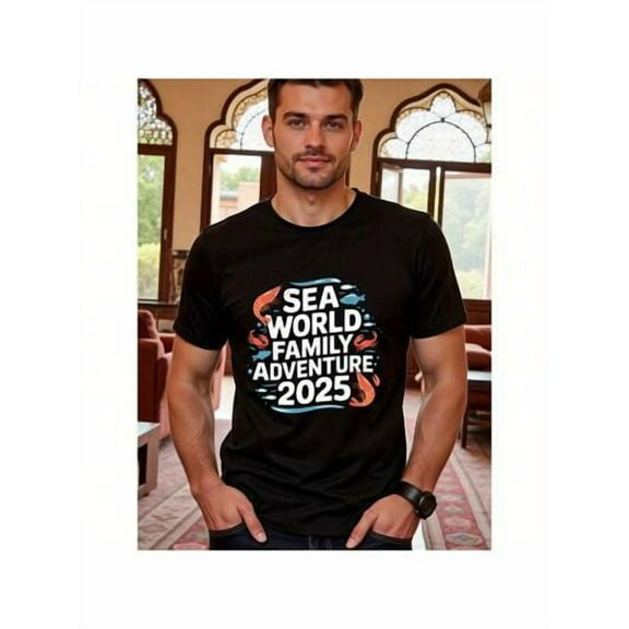 Hight Quality Natee Local Warehouse Permission Seaworld Family Adventure 2025 T-Shirt, Men's T-Shirt,100% Cotton Fabric,Crew Neck,Short Sleeve,Regular Fit,All-Season Casual Wear,180gsm-Ideal For Val