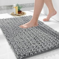 Bathroom Rug Mat 24 x 17, Extra Soft Non Slip Absorbent Water Bath Rug, Quick Dry Machine Washable Chenille Shaggy Shower Mat, Bath Mat for Bathroom Floor, Home Decor Accessories, Grey