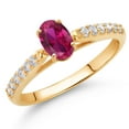 thumbnail image 2 of Gem Stone King 10K Yellow Gold Red Created Ruby and White Lab Grown Diamond Engagement Ring for Women (0.68 Cttw, Oval 6X4MM, Gemstone July Birthstone, Size 9), 2 of 4