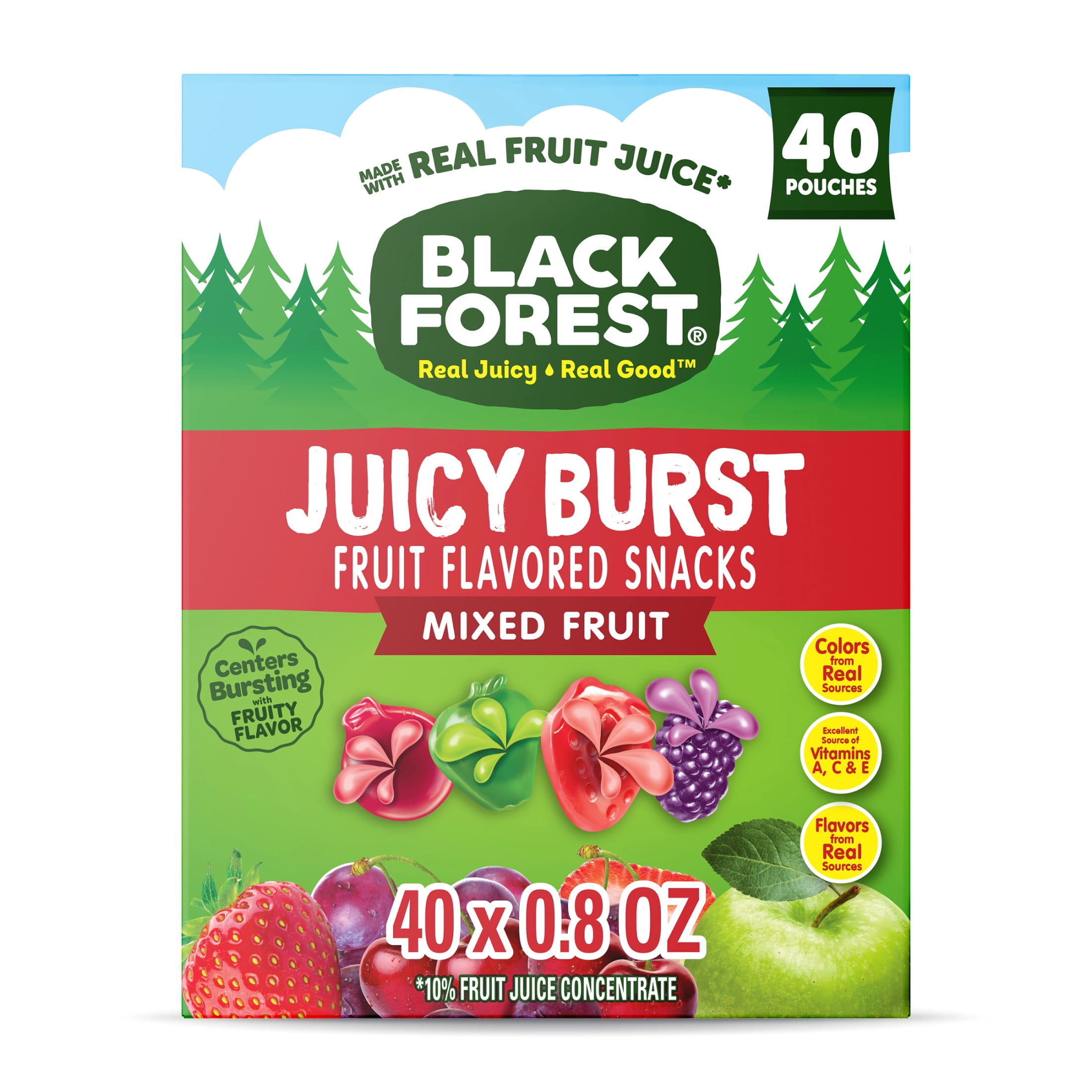 (4 pack) Black Forest Juicy Burst Fruit Flavored Snacks, Mixed Fruit, 0.8 oz, 40 Count