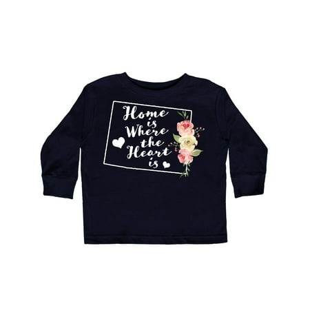 

Inktastic Wyoming Home is Where The Heart is with Watercolor Floral Gift Toddler Toddler Girl Long Sleeve T-Shirt