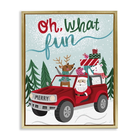 Stupell Industries Cottage Oh What Fun Santa Driving Gifts Gold Floating Frame Canvas Art, 25 x 31, by Arrolynn Weiderhold