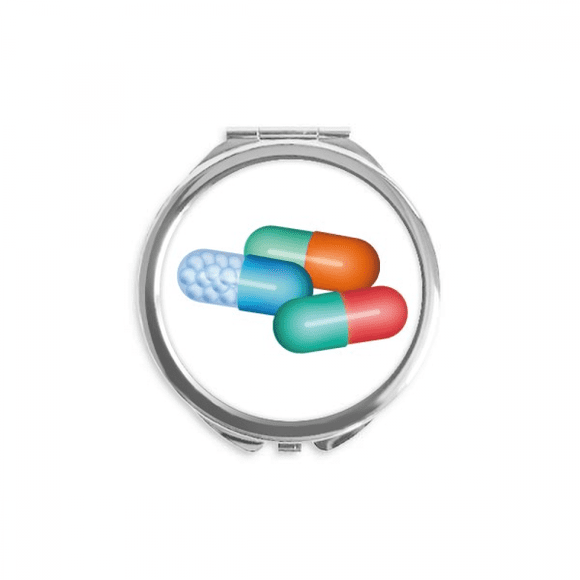 Pill Capsule Health Care Products Pattern Hand Compact Mirror Round Portable Pocket Glass