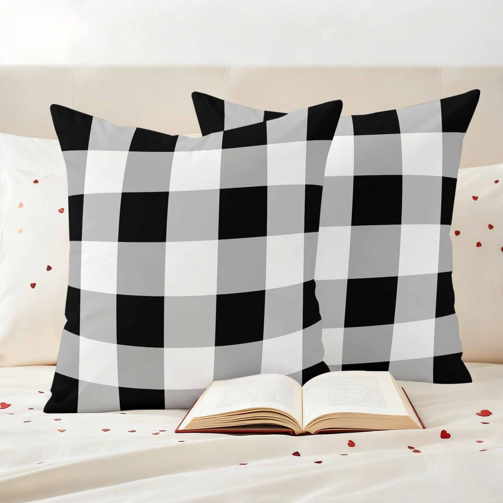 Pack of 2 Outdoor Pillow Covers,Waterproof Black White Plaid Throw Pillow Covers,Spring Farmhouse Buffalo Checkered Decorative Pillowcases Cushion Covers for Couch Pillow Sham Protector 26x26 Inch